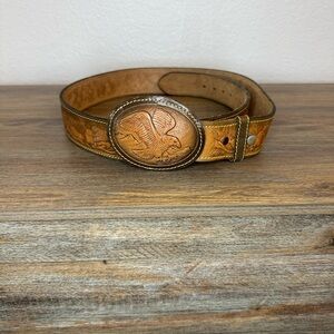 VTG Chamber Brown Leather Belt with Eagle Design